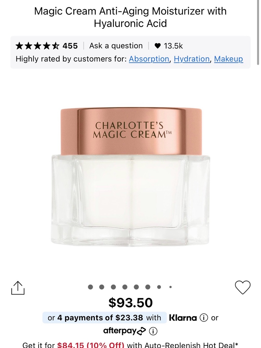 NWT Charlotte Tilbury Magic Cream Anti-Aging Moisturizer with Hyaluronic Acid